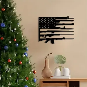 1pc Vintage American Flag and Gun Metal Wall Art, Western Wall Art, Vintage American Flag and Gun Statue Mural, Perfect for Home, Office, Indoor/Outdoor Decor, New Year Decor, Ideal Gift for Military Enthusiasts autumn home decor