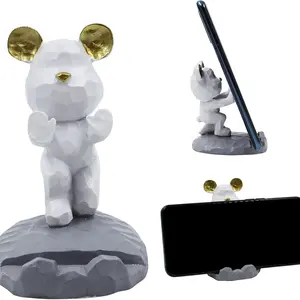 Unique Cute Cell Phone Stand Car Holder, Cool Fun 3D Cartoon Bear Design, Mobile Phone Tablet Bracket for Desk, Kids Gift, Home Decor