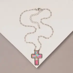 Cotton Candy Western Cross Necklace-Fashion Jewelry