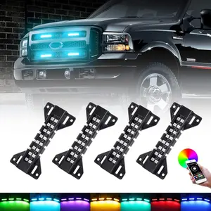 LED Grille Lights for  - RGB Color - 4 Pods Front Grill Light - Smartphone APP Control/Music/Timing/Flashing Strobe Modes for Ram F150 F250 F350 F450 F550 Tacoma