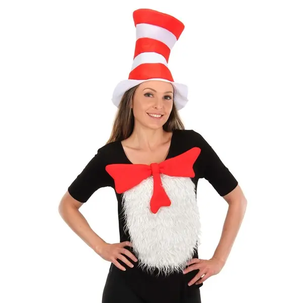 Women's Dr. Seuss Deluxe The Cat in the Hat Accessory Costume Kit, Flannel-Foam-Fur Striped Design Elements