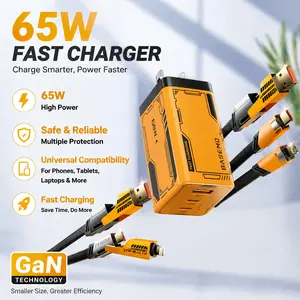 65W Gallium nitride charger gift box three-port fast charger 2C1A suitable for TYPE-C, Lightning multi-port PD plug charging head, with a 1.2m 4-in-1 data cable