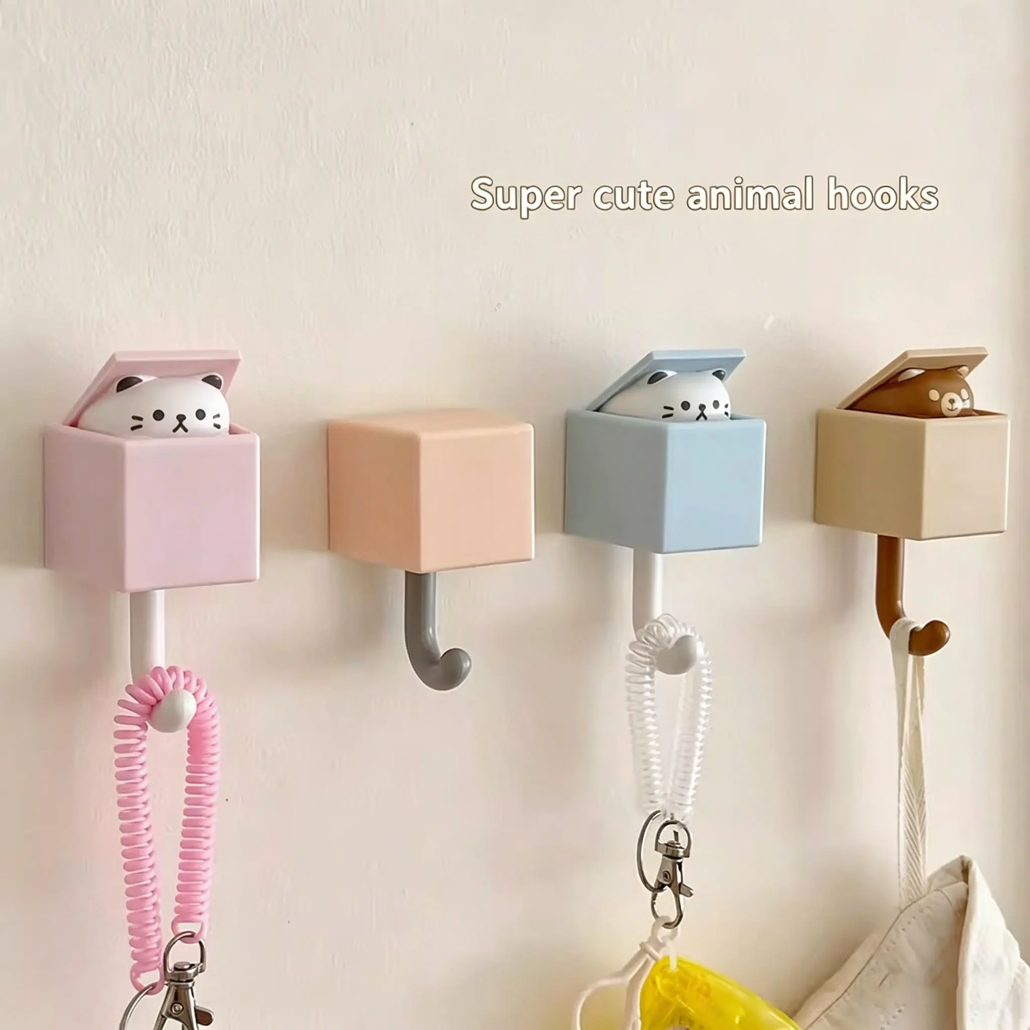 Cute Pop-Up Animal Hooks, No-Drill Self-Stick Self Adhesive Sticky Hooks Cat Bear Hook, Adhesive Wall Hooks Bathroom Bedroom Kids Room Entryway Coat Towel Holder Key Decor Hanger, Decorative Hooks, Waterproof Traceless, Coat Hooks For Wall