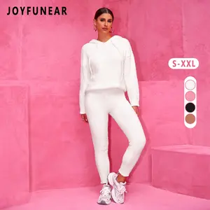 [US shipping]Joyfunear Women's Soft Woolen Knit Tracksuit - Hoodie & Leggings Set for Home Leisure & Daily Outings - High-Quality Blend Fabric, Adjustable Drawstring Hoodie, Elastic Waist Leggings