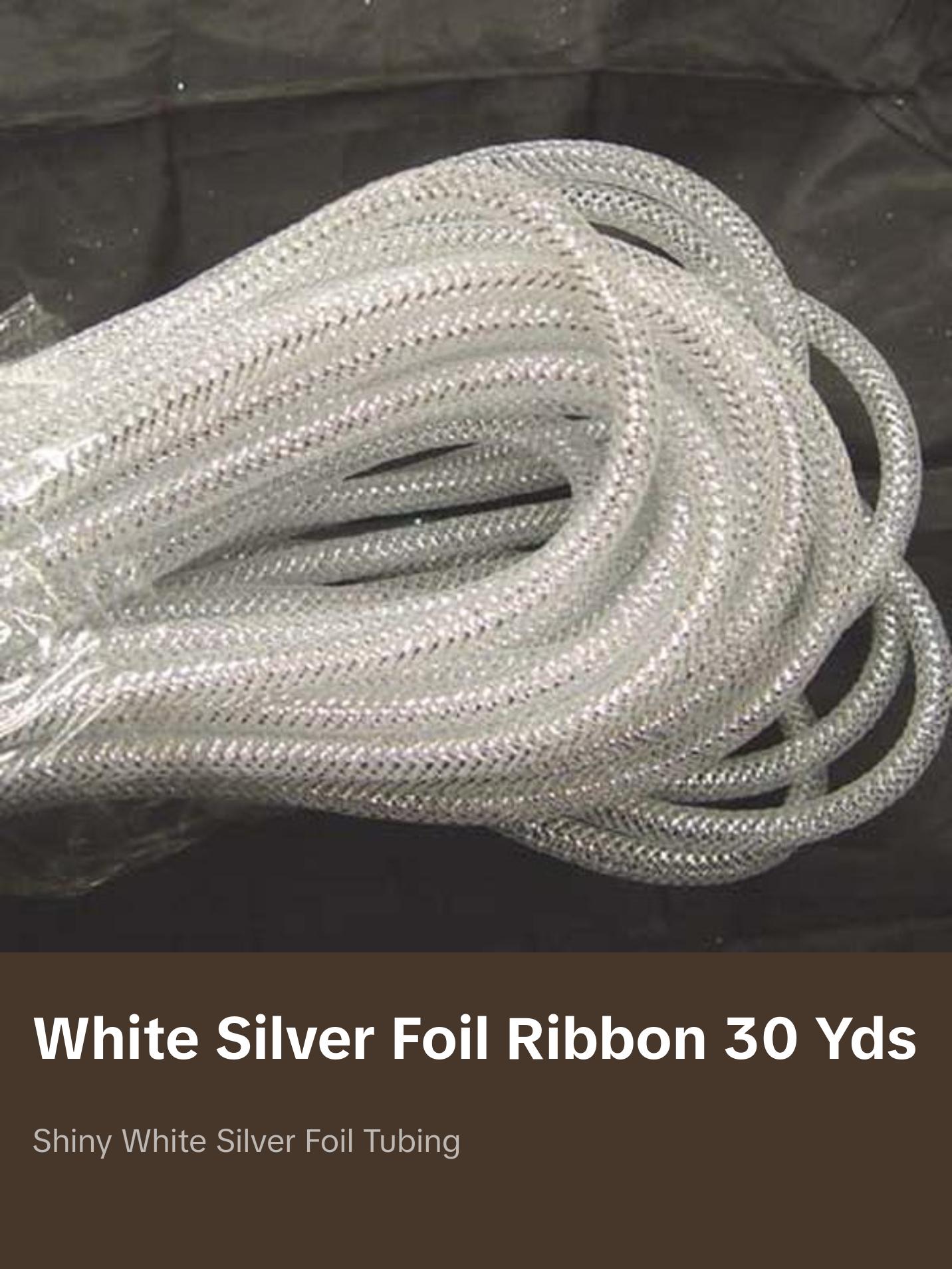 White Silver Foil Deco Flex Mesh Tubular Ribbon RE300440