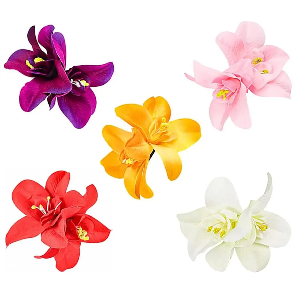Flower Hair Clip Bohemia Hawaiian Fabric Artificial Orchid Flower Hairpin Barrette Headdress Bobby Pins Headwear Hair Accessories(3.5 inches;5pcs)