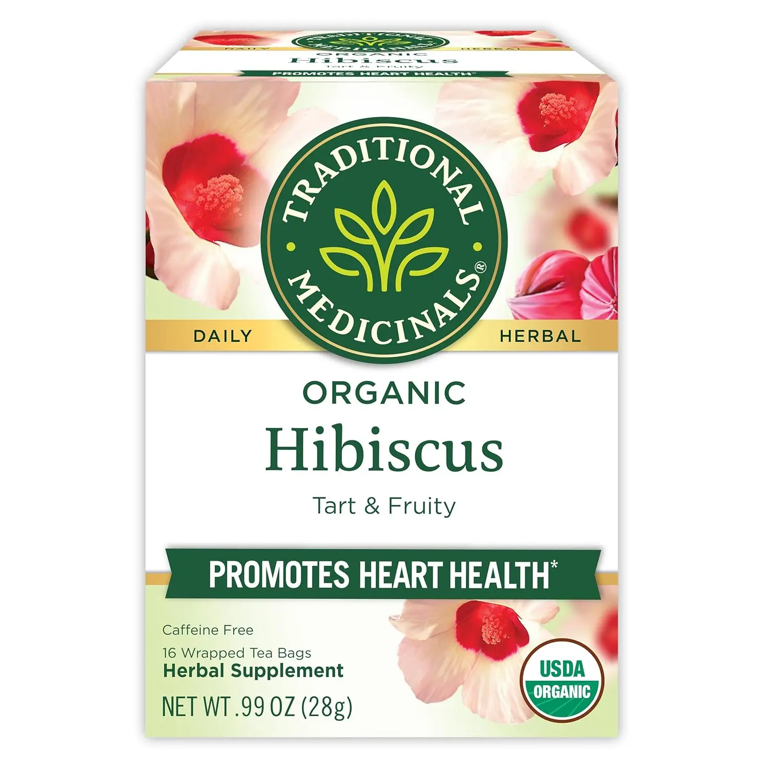 Traditional Medicinals Organic, Hibiscus Tea - Supports Normal Heart Health & Cardiovascular Wellness - Kosher, Non-GMO, Caffeine-Free, Compostable - 16 Tea Bags