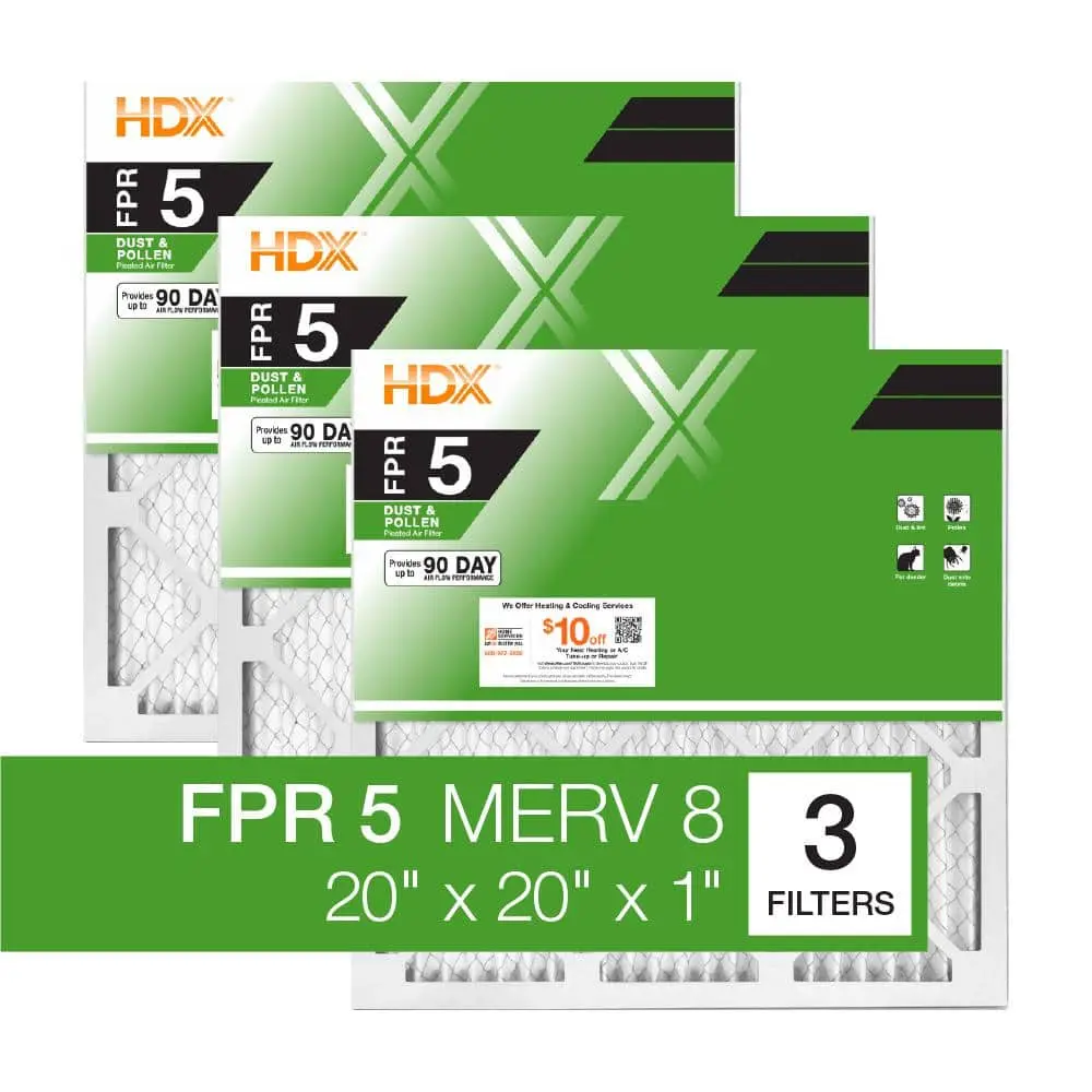20 in. x 20 in. x 1 in. Standard Pleated Furnace Air Filter FPR 5, MERV 8 (3-Pack)
