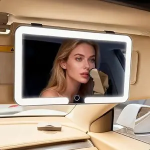 2026 Touchable Car Vanity Mirror with Lights & Rechargeable Design, LED Car Sun Visor Vanity Mirror with 3-color Light Adjustment Design,Universal for Truck SUV-Car Accessories Essentials for Women