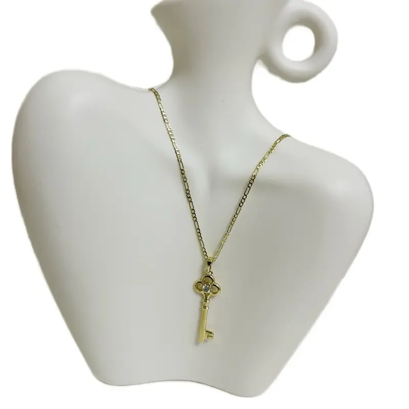 Cadenita Fina Eslabón Fugaron con Dije de Llave Size 20 Alta Calidad Gold Plated Key Pendant Necklace