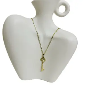 Cadenita Fina Eslabón Fugaron con Dije de Llave Size 20 Alta Calidad Gold Plated Key Pendant Necklace