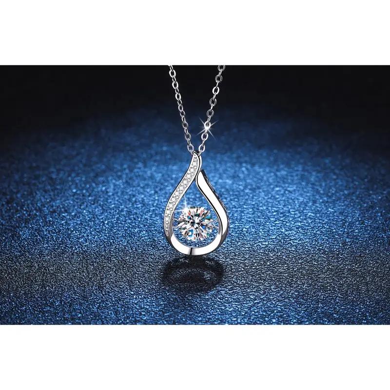 Sterling Silver Water Drop Moissanite Pendant Necklace - Dazzling Hypoallergenic,  and Long-Lasting Jewelry for Women