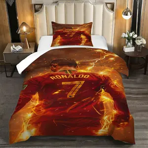 Dynamic Ronaldo Inspired Comforter Set, Striking Red and Gold Bedding Set, Perfect for Sports Fans, Add Energy and Style to Your Bedroom Decor, Ideal Gift for Soccer Lovers!, Includes 1 quilt, With 1 or 2 Pillowcase No Pillow Core