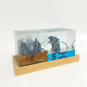 Godzilla Destroying City Resin Lamp, Handmade Epoxy Diorama Night Light, Creative Home Decor, Artistic Furniture Decoration, Custom Personalized Gift, Halloween Christmas Birthday Gift for Him