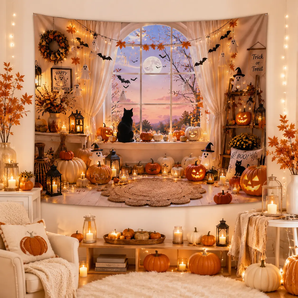 Halloween Backdrop, Cozy Autumn Pumpkin Room Photo Booth Decor