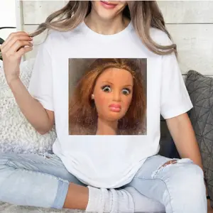 Funny Disgusted Doll Face Graphic Tee Women Y2K Aesthetic Crewneck Short Sleeve T-Shirt Casual Cotton Blend Summer Top for Teens Oversized Relatable Meme Streetwear Shirt
