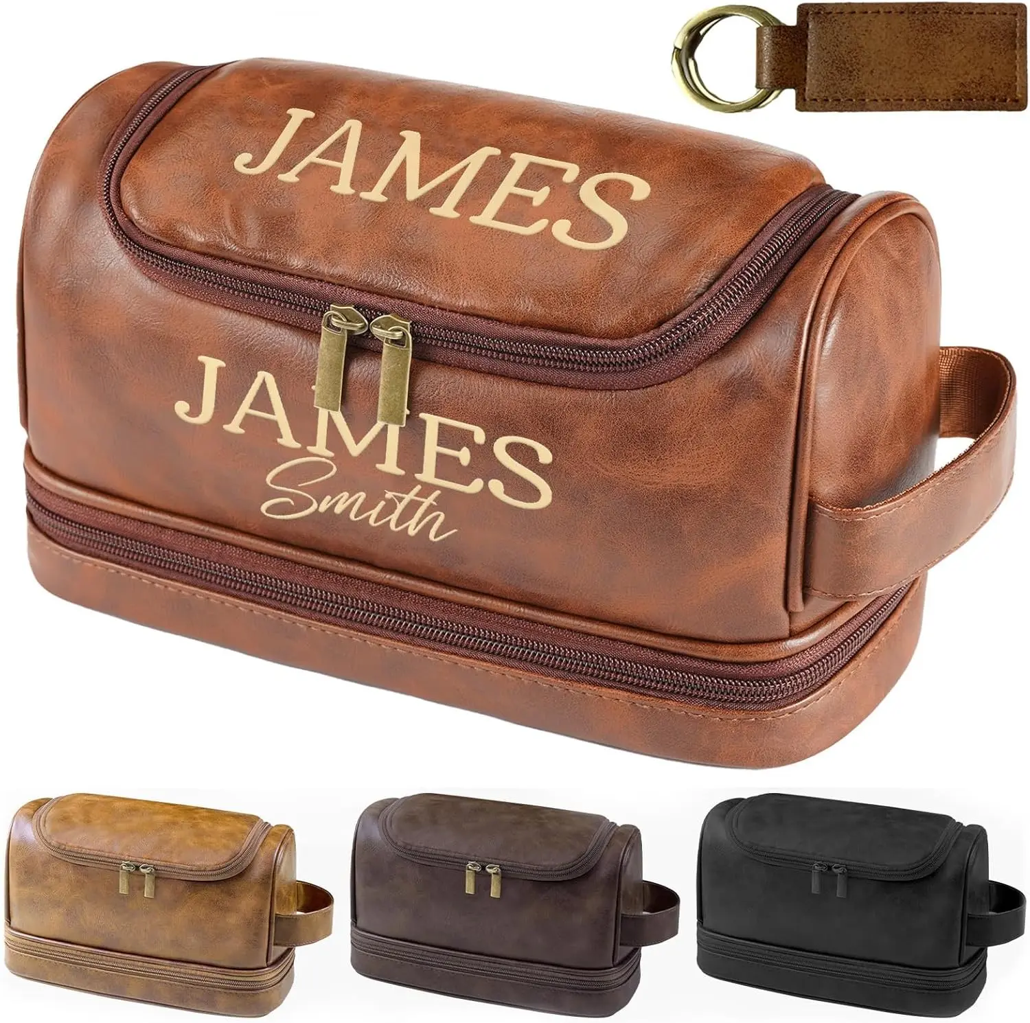 Personalized Toiletry Bag for Men Gifts, Father Day Gifts Custom Leather Shaving Bag, Engraved Travel Bag, Birthday Present for Dad Husband Groomsmen Son Wedding Anniversay