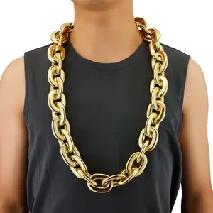 Passed colorfast test,Large Fake Plastic Chain, Hip-hop Rapper Big Chunky Fake Gold Chain, Super long Detachable, Non-fading Party Clothing Plastic Jewelry Necklace Decoration, Women and Men.