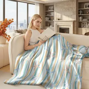 1pcs Starfish Stripe  Pattern Milk Fleece Blanket, All- Season Use| Suitable For Various Occasions| Sofa, Bed, Office, Travel, Pets, Etc. Warm And Comfortable| Soft And Skin- Friendly, Multiple Sizes Available, 2D Printing