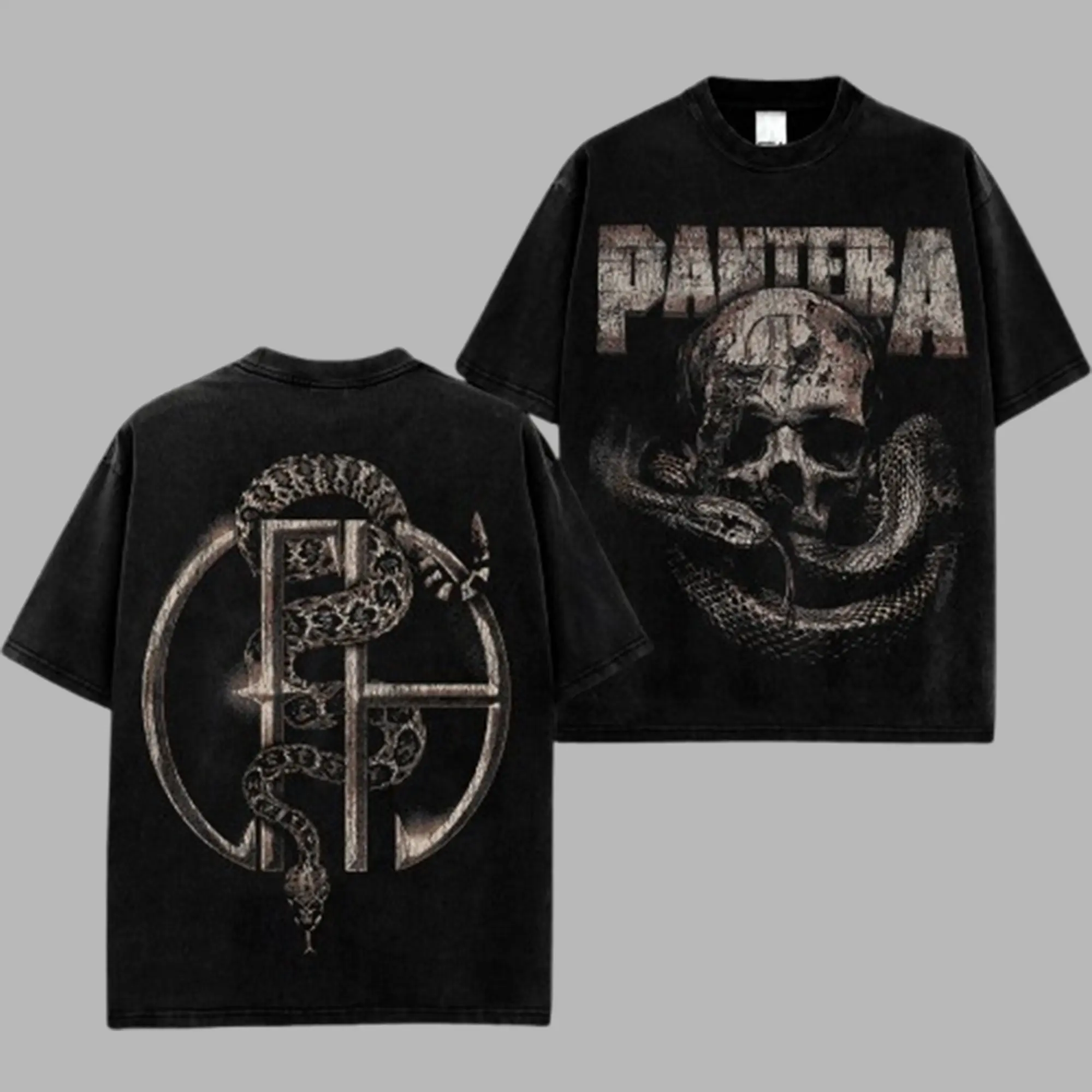 [$$$MANLIFE] Pantera Retro Unisex 100% Cotton T-Shirt – 90s Records Rock Cotton Washed Tee, Groove Metal Rock Band Washed Shirt, Oversized Vintage Tee, Heavy Metal Merch, Gift for Rock Fans