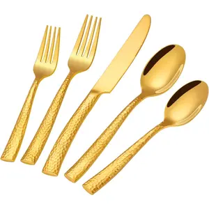 Silverware Set,  20- Hammered Flatware Cutlery Set for 4, Mirror Polished Stainless Steel Kitchen Utensils included   Spoons and Forks Set, Dishwasher Safe