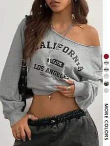 Women's Letter Print Sweatshirt, Casual Long Sleeve Pullover for Fall & Winter, Women's Clothes for Daily Wear