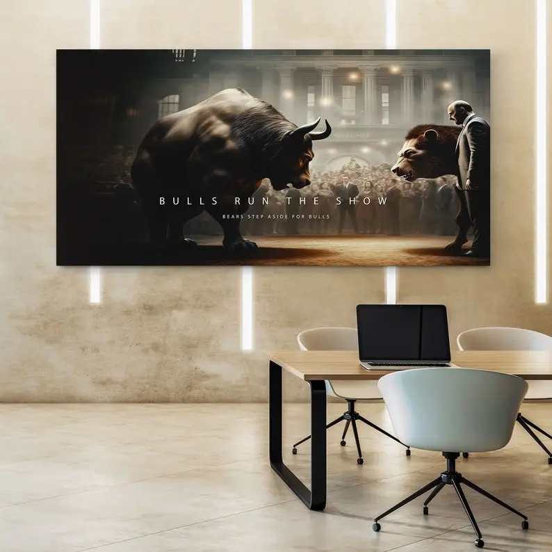 Bullish Wall Street Bull Stock Market Print Investors Financial Decor Trader Motivation Quote Printable Investment Art Trading Poster, Print On Paper