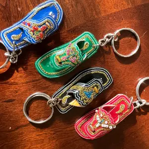 Pakistani Multani Chappal Keychain - Vibrant Colors with Charms & Chain - Cute Design