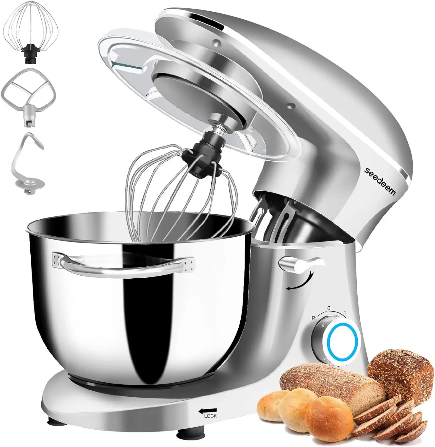 6Qt Electric Food Mixer,Stand Mixer, 660W 6-Speeds Tilt-Head Dough Mixers with Dishwasher-Safe Dough Hook, Wire Whip & Beater for Daily Use Kitchen Ap