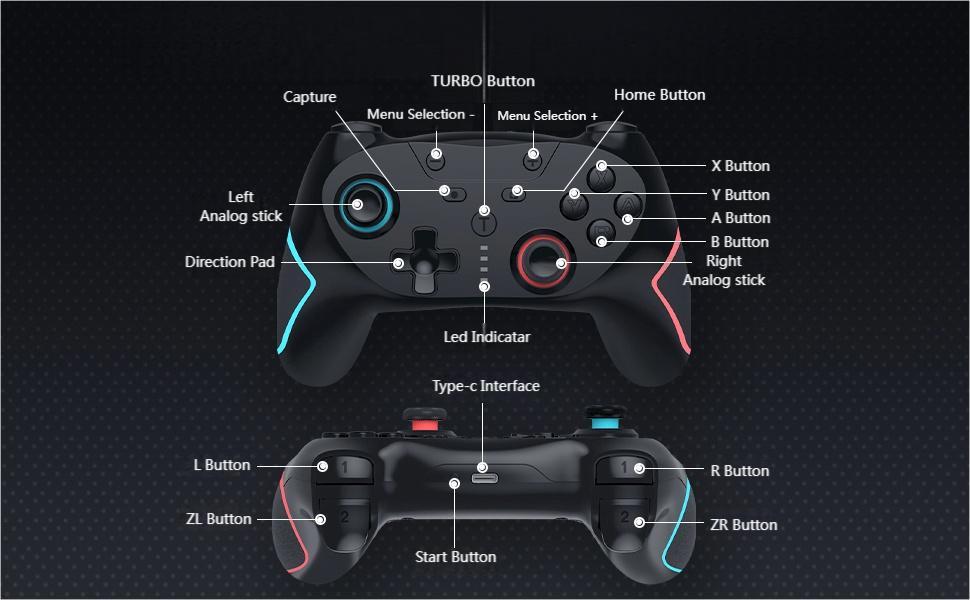 Matbip Wireless Controller for Switch/Switch Lite/Switch OLED/Switch 2, Wireless controller with 2 back buttons, 3-level TURBO adjustable(blue&red)