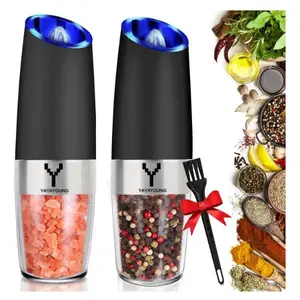 Gravity Electric Grinder set of 2,Automatic Pepper and Salt Mill Grinder with Blue LED LIGHT,Electric Pepper Mill with Adjustable Coarseness,Refillable,salt and pepper shaker,pepper grinder