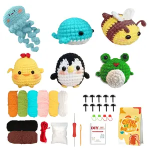 Beginner DIY Crochet Set Kit with 6 Cute Animal Figures, Easy-To-Learn, Perfect Gift, Stress Relief, Includes Video Tutorial