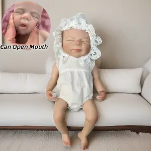 13 Inch Can Open Mouth Pascale Full Body Solid Silicone Reborn Girl Doll With Painted Bald 3D Painted Skin Dress In White Outfits Handmade Waterproof Soft Touch Feelings Cute Newborn Doll Toy For Children's Gift