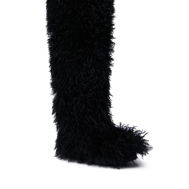 AZALEA WANG TEMPLETON BLACK POODLE FAUX FUR OVER THE KNEE BOOT