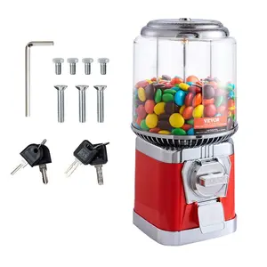 VEVOR Gumball Machine for Kids, 16H Home Candy Vending Machine, PC Round Gumball Dispenser, Bubble Gum Machine for Game Stores, Coin Operated Gumball Bank for Toy Capsules Bouncy Balls Candy, Red