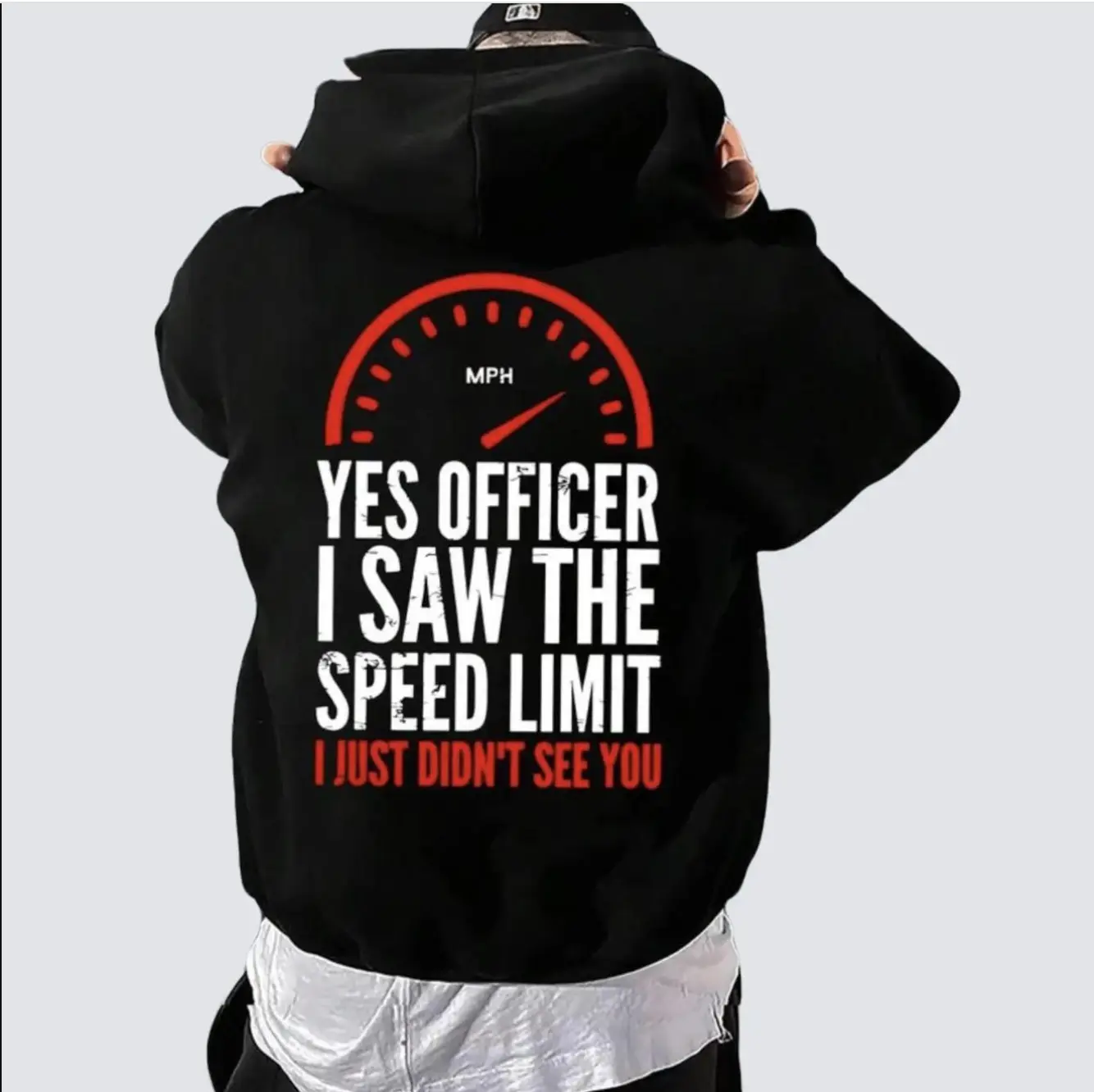 Yes Officer I Saw the Speed Limit Hoodie, Funny Driving Humor Pullover, Speedometer Graphic Hooded Sweatshirt for Men, Sarcastic Car Lover Gift
