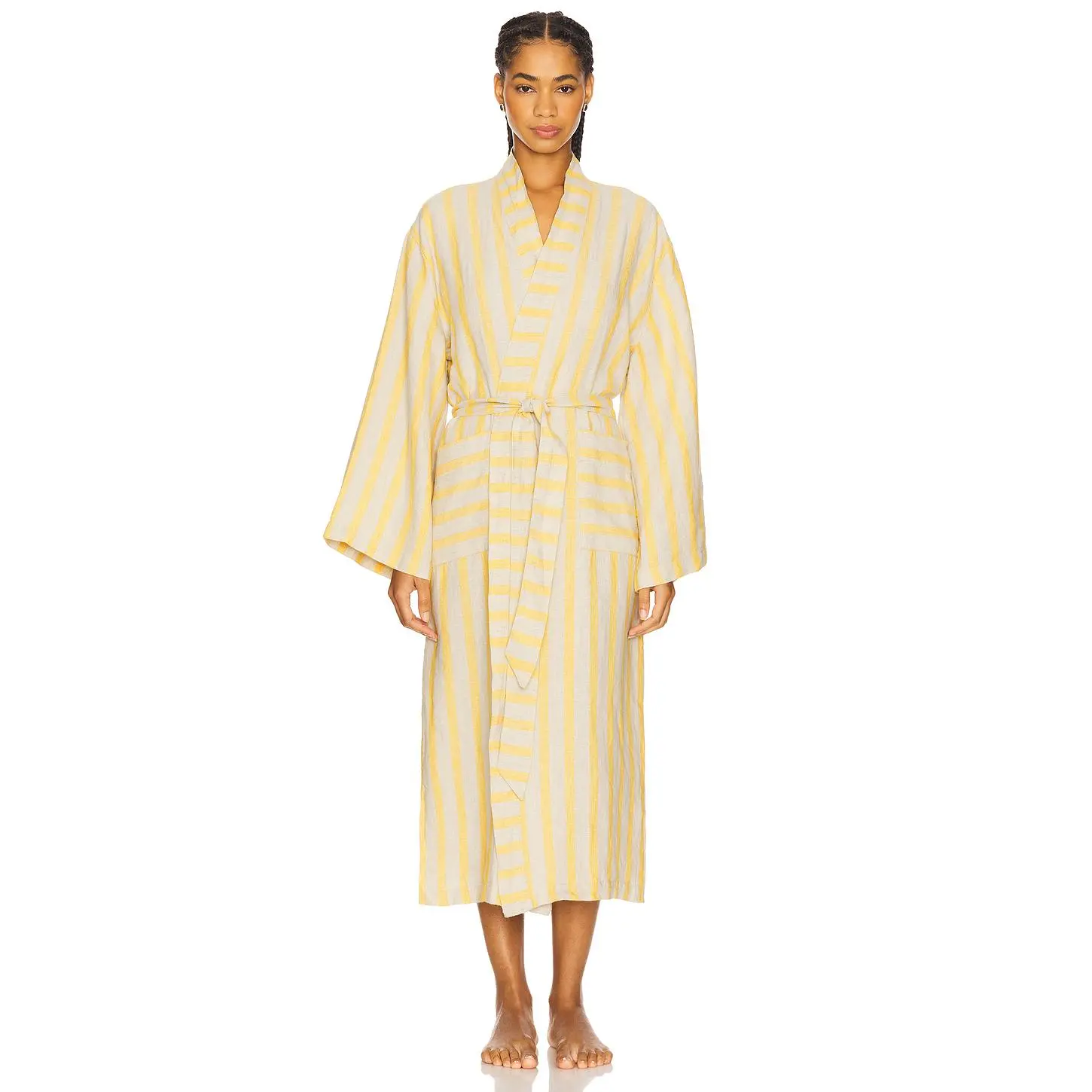 Parachute Linen Stripe Robe in Natural & Yellow