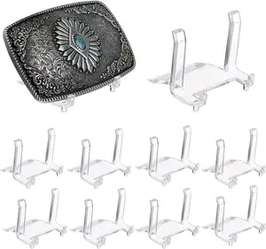 Hipiwe 10 Packs Acrylic Easel Stands Belt Buckle Display Easel Clear Display Easel Holder for Belt Buckles Badges Coins Medals Sport Trading Cards Photo Frame,1.97 Inch Tall