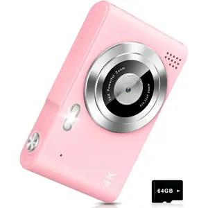 Digital Camera, Camera for Kids, UHD 4K 48MP Point and Shoot Digital Cameras with 64GB SD Card and 16X Digital Zoom Anti Shake, Compact Portable Small Gift for Boys Girls Students, Pink
