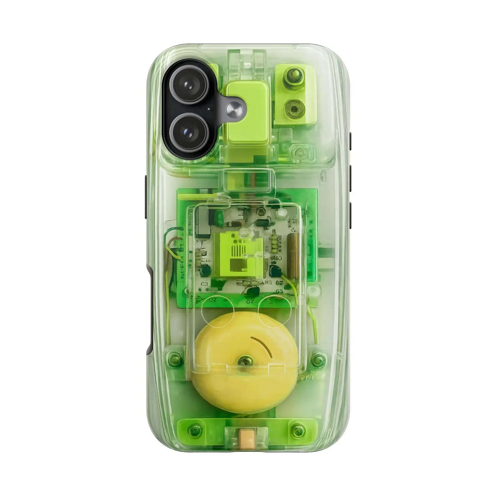 Neon Green Transparent Telephone Effect Magsafe Tough Phone Case – Y2K Transparent Tech Design Tough Case For Iphone 17 16 15 14 13 12 11
