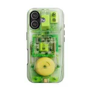 Neon Green Transparent Telephone Effect Magsafe Tough Phone Case – Y2K Transparent Tech Design Tough Case For Iphone 17 16 15 14 13 12 11