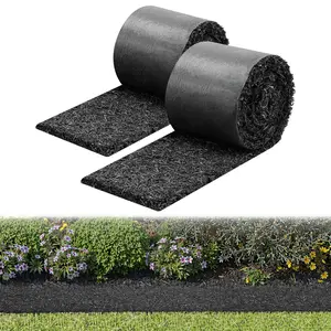 VEVOR Rubber Mulch Mat Roll, 2 Rolls 140 x 4.5 in, Recycled Rubber Permanent Mulch Edging Border, Natural-Looking Flower Barrier with Stakes, 0.5 in Thick Cuttable Garden Edgings for Landscaping