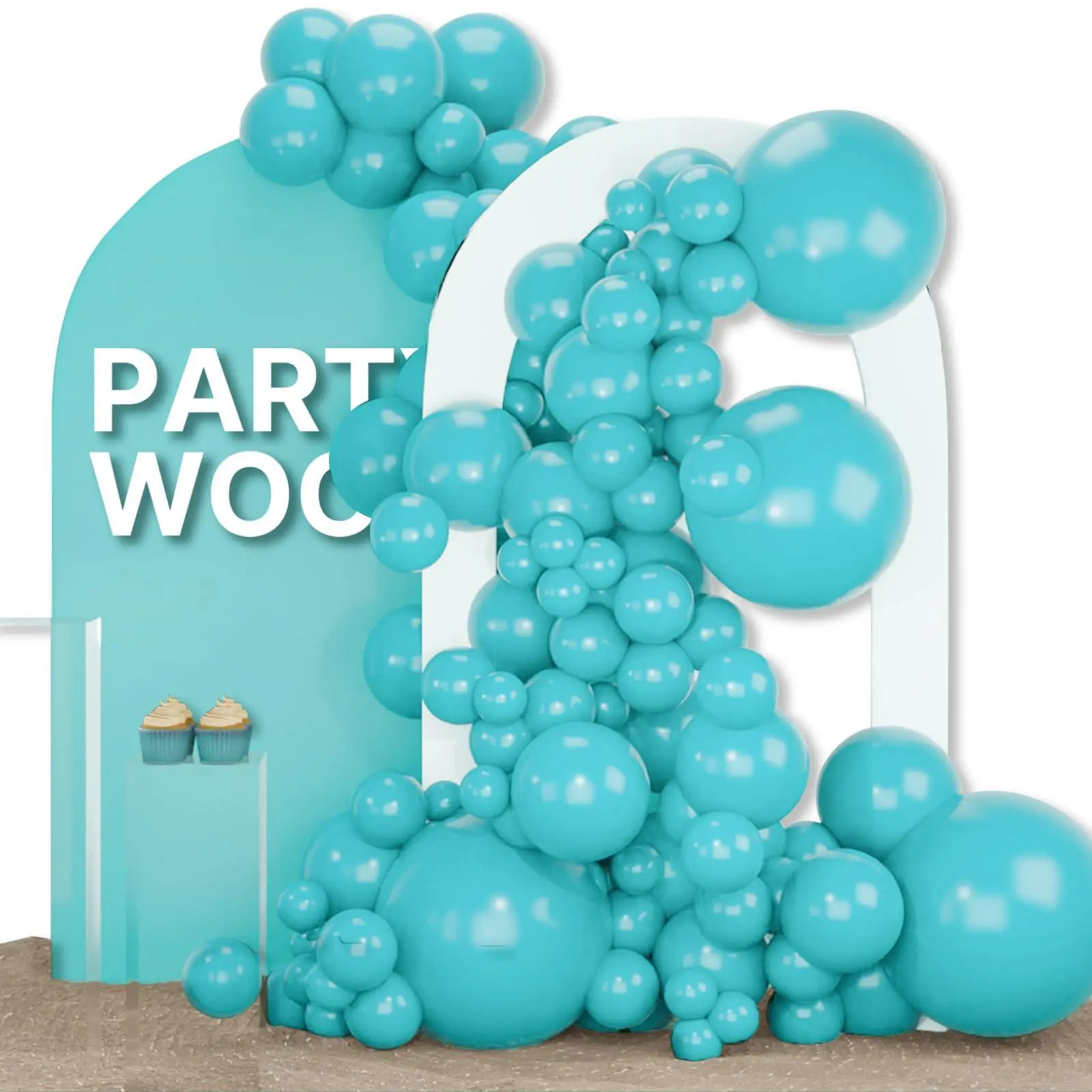 PartyWoo Thick Teal Balloon Arch & Garland Kit, 155pcs Colored Balloons (18in, 12in, 10in, 5in; Turquoise, Dark Teal) for Baby Shower, Birthday, Festive Home Party Decorations, Balloon Garland Kit