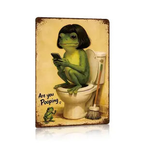 Funny Frog Bathroom Aluminum Sign,8x12 Are You Pooping Sign,Black Hair Frog Toilet Decor,Bathroom Humor Wall Art,Funny Restroom Sign,Home Bathroom Decor,Frog Lover Gift