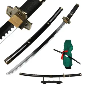 Anime Bamboo Wooden Roronoa Zoro Sword Cosplay Yubashiri 41 Inches Samurai Katana with Belt & Holder Stand Display for Role Playing Collection