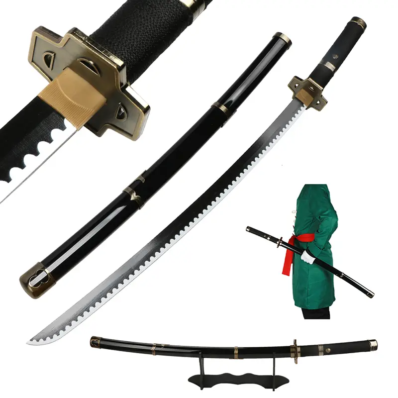 Roronoa Zoro Yubashiri Sword, 41-Inch Anime Replica with Bamboo Blade & Plastic Handle for Cosplay & Halloween Decoration, Includes Belt & Stand, Christmas, Birthday, Wood, Unisex