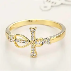 Zircon Ring Golden/Silver Infinity Cross Ring Infinity Love Ring Women's Daily Wear Gift