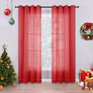 KOUFALL Red Sheer Curtains for Living Room, 2 Panels Grommet Holiday Window Curtains for Bedroom Dining Room, Wide 52 x 84 Inches Long