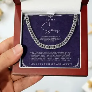 [To Son Necklace]Gift from Mom and Dad,Meaningful Gift for Son, Cuban Chain Necklace for Men, Parents to Son Gift, Graduation Gift, Birthday Gift, Inspirational Necklace for Him, Christmas Gift for Son