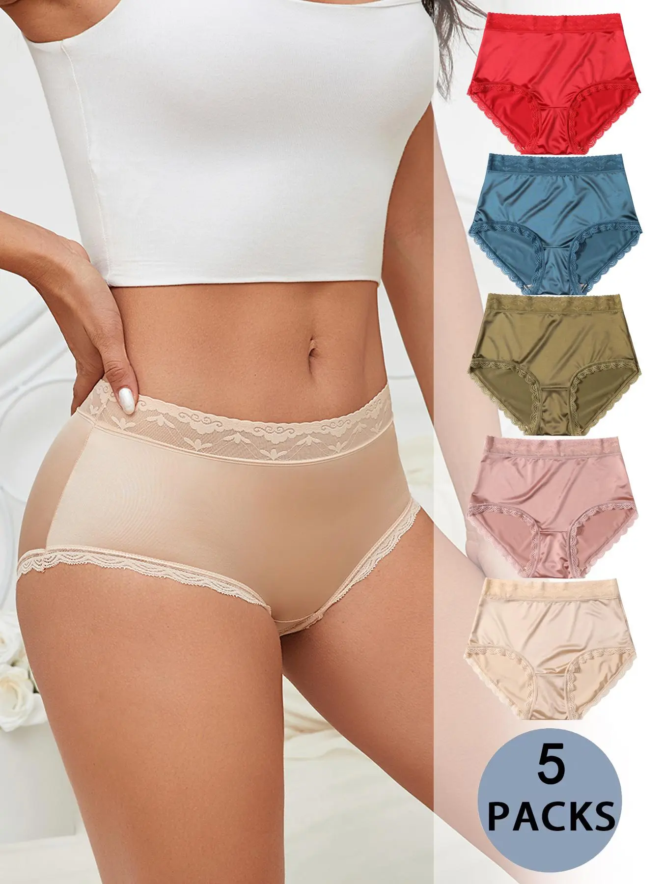 Women's Solid Color High Waist Panty, Regular Fit Pastel Breathable Comfortable Satin Brief for Daily Wear, Ladies Underwear for All Seasons, High Waisted Panty, Soft Breathable Stretch Panties, Smooth Underwear, Casual Panties